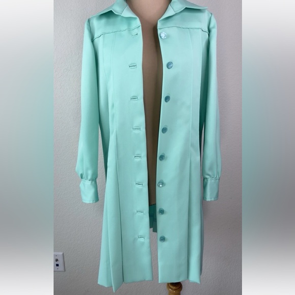 Vintage MOD Mint Green Handmade Pintuck Button Front Dress Jacket Women's M - Picture 5 of 7